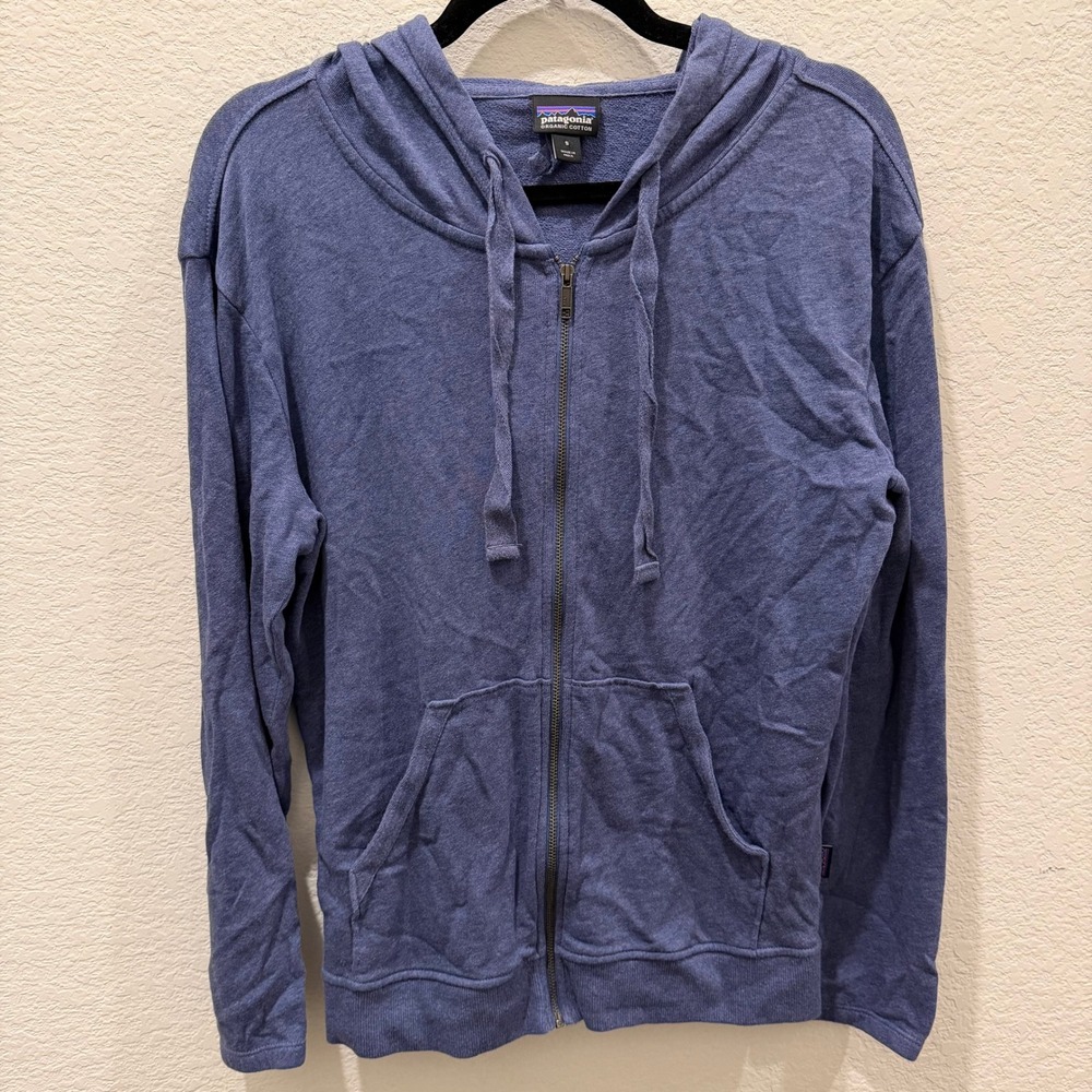 Patagonia Womens Organic Cotton Full Zip Hoodie Blue Heathered Small